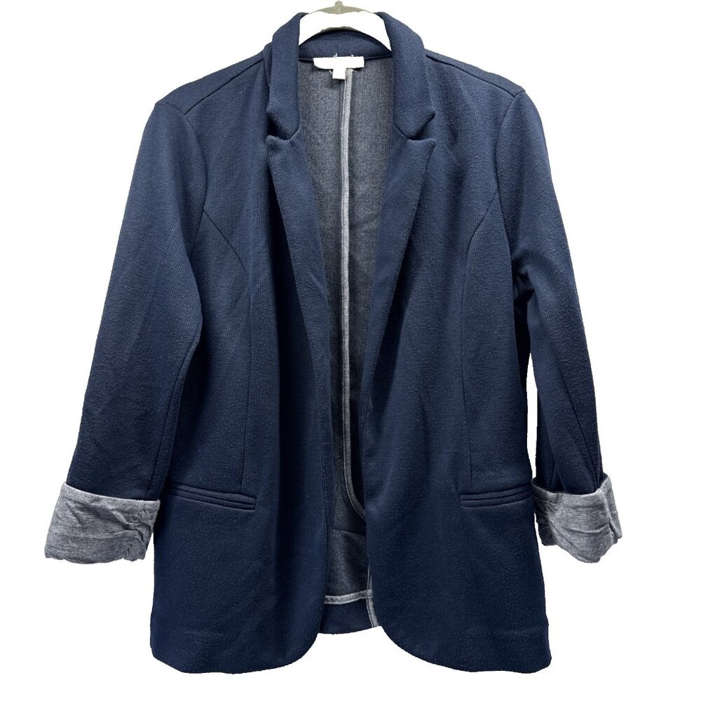 Skies Are Blue Asa Women's Blazer Sz S Blue Textured Knit Cuffed 3/4 Open Front